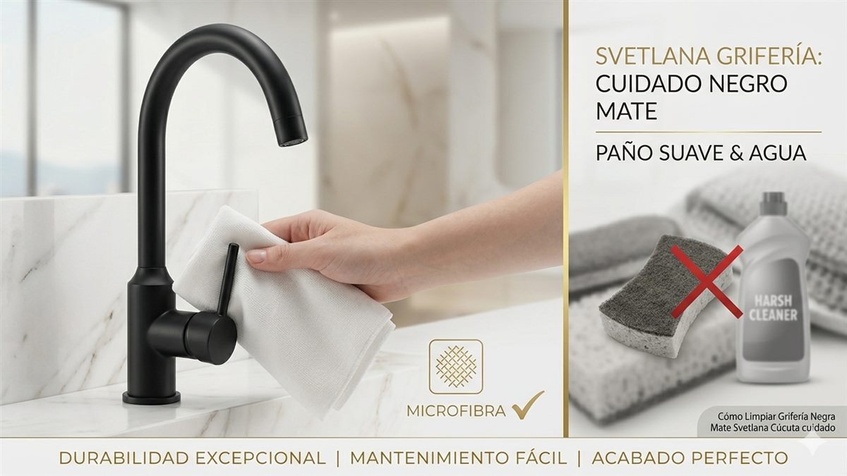 Limpieza grifería negra mate recubrimiento PVD paño microfibra Colombia