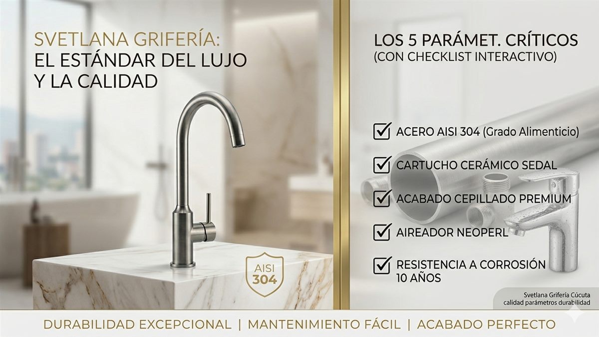 Guía compra grifería 5 parámetros calidad acero 304 cartucho cerámico Colombia