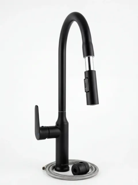 Grifería cocina negra mate extensible GSF3 — Acero 304 PVD