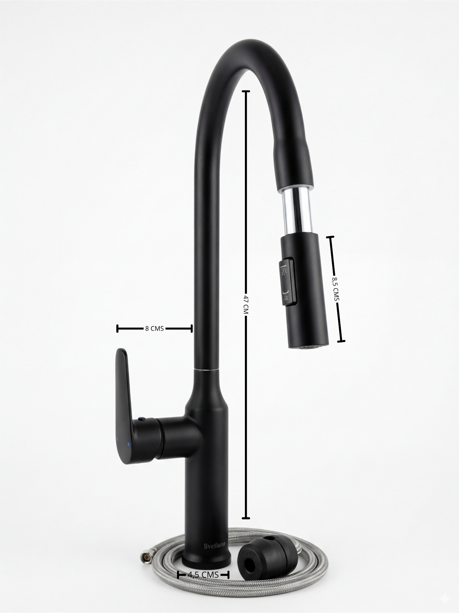 Medidas y dimensiones grifería negra mate cocina GSF3